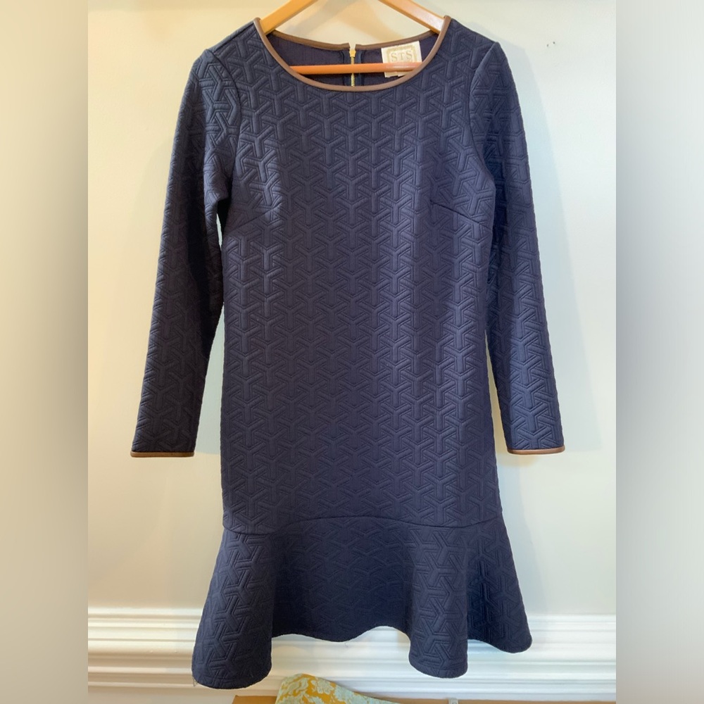 Sail To Sable Drop waist quilted Crewneck flounce hem midi dress